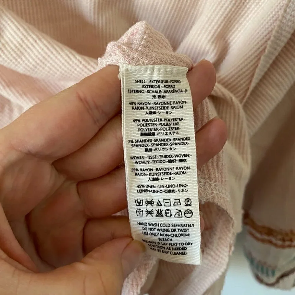 Free People Bubble Tee Embroidered Thermal Top